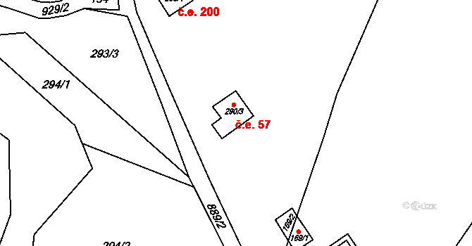 Rounek 57, Vyskytná nad Jihlavou na parcele st. 290/3 v KÚ Rounek, Katastrální mapa