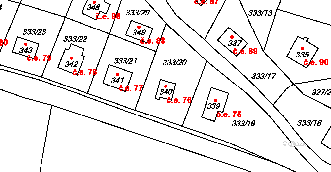 Čtyřkoly 76 na parcele st. 340 v KÚ Čtyřkoly, Katastrální mapa