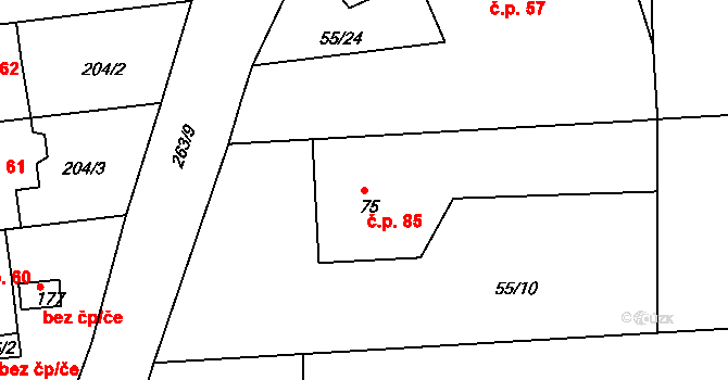 Tlustovousy 85, Tuklaty na parcele st. 75 v KÚ Tlustovousy, Katastrální mapa