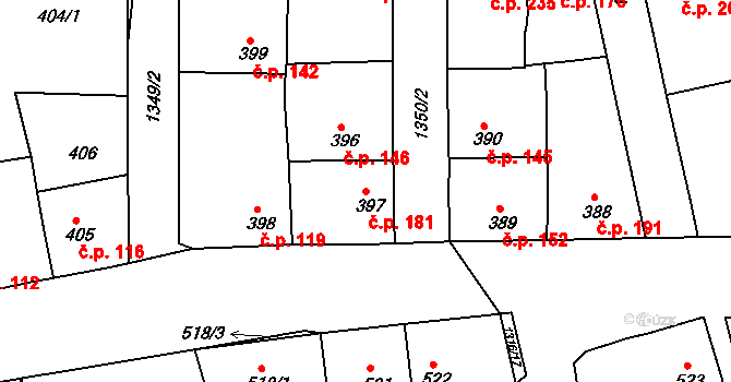 Tuchlovice 181 na parcele st. 397 v KÚ Tuchlovice, Katastrální mapa