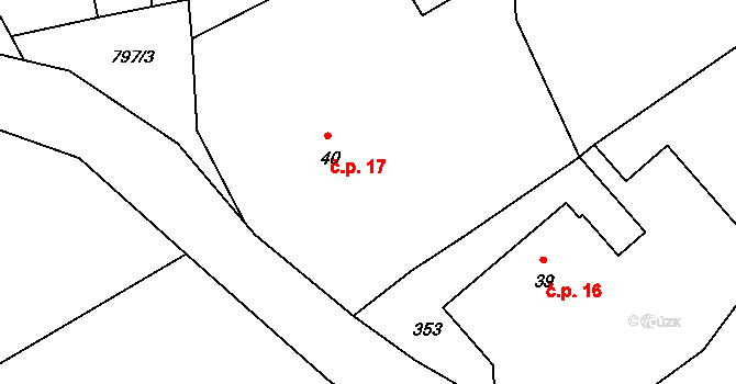 Sedlíšťka 17, Vlastibořice na parcele st. 40 v KÚ Vlastibořice, Katastrální mapa