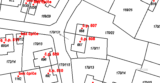 Košťany 508 na parcele st. 687 v KÚ Košťany, Katastrální mapa