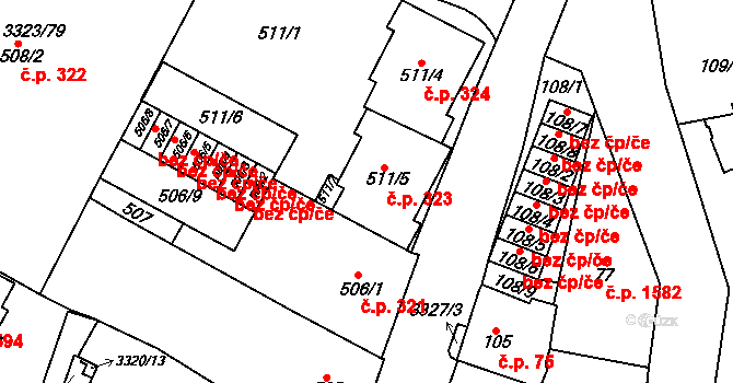 Mikulov 323,324 na parcele st. 511/4 v KÚ Mikulov na Moravě, Katastrální mapa