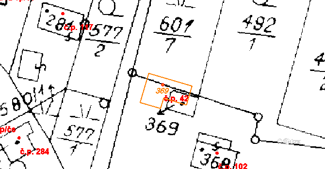 Písek 42 na parcele st. 369 v KÚ Písek u Jablunkova, Katastrální mapa