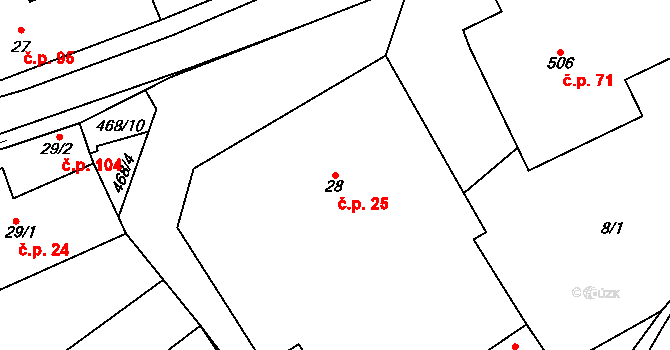 Nižbor 25 na parcele st. 28 v KÚ Nižbor, Katastrální mapa