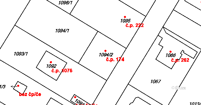 Kosmonosy 174 na parcele st. 1094/2 v KÚ Kosmonosy, Katastrální mapa