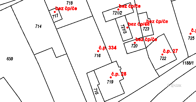 Dlouhá Loučka 334 na parcele st. 716 v KÚ Dolní Dlouhá Loučka, Katastrální mapa