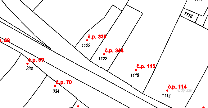 Velký Týnec 348 na parcele st. 1122 v KÚ Velký Týnec, Katastrální mapa