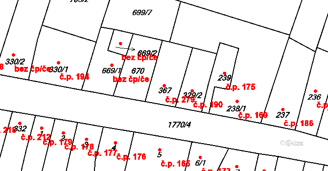 Libochovice 279 na parcele st. 367 v KÚ Libochovice, Katastrální mapa