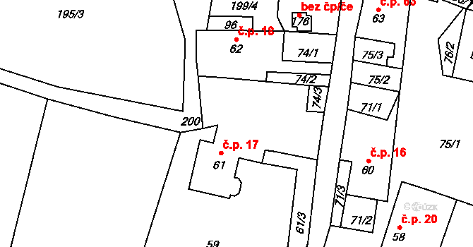 Třeboutice 17, Křešice na parcele st. 61 v KÚ Třeboutice, Katastrální mapa