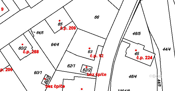 Košťálov 12 na parcele st. 63 v KÚ Košťálov, Katastrální mapa