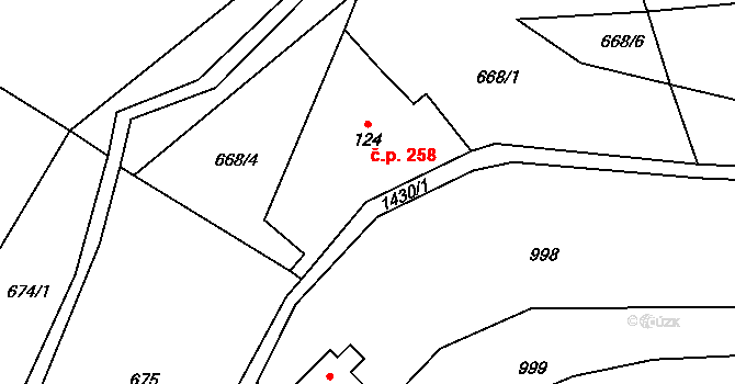 Hutisko 258, Hutisko-Solanec na parcele st. 124 v KÚ Hutisko, Katastrální mapa