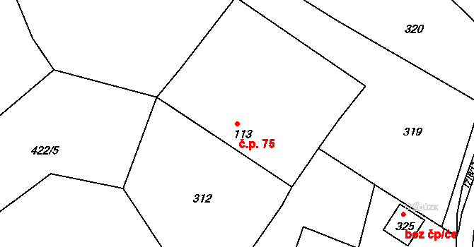 Lodhéřov 75 na parcele st. 113 v KÚ Lodhéřov, Katastrální mapa