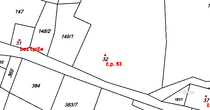 Šanov 63, Červená Voda na parcele st. 32 v KÚ Šanov u Červené Vody, Katastrální mapa