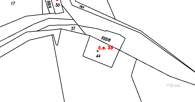 Lestkov 35, Klášterec nad Ohří na parcele st. 44 v KÚ Lestkov u Klášterce nad Ohří, Katastrální mapa