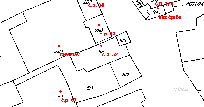 Ločenice 32 na parcele st. 52 v KÚ Ločenice, Katastrální mapa