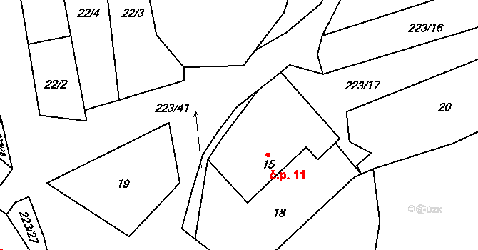 Turovka 11, Horní Cerekev na parcele st. 15 v KÚ Turovka, Katastrální mapa