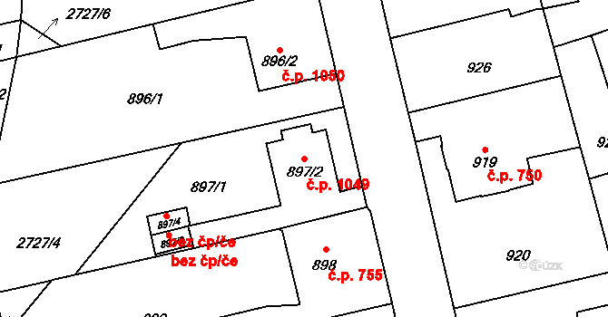 Pelhřimov 1049 na parcele st. 897/2 v KÚ Pelhřimov, Katastrální mapa