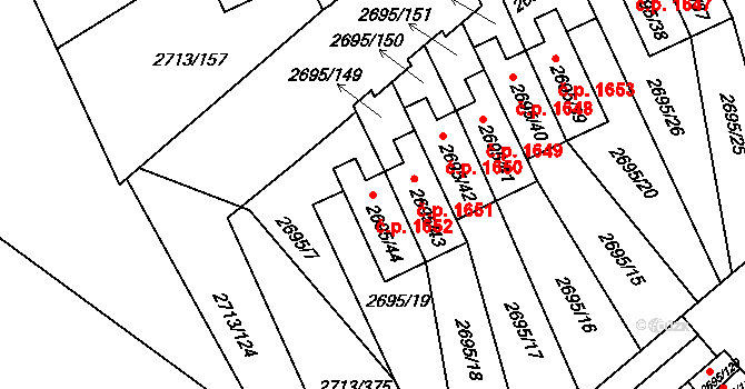 Pelhřimov 1652 na parcele st. 2695/44 v KÚ Pelhřimov, Katastrální mapa