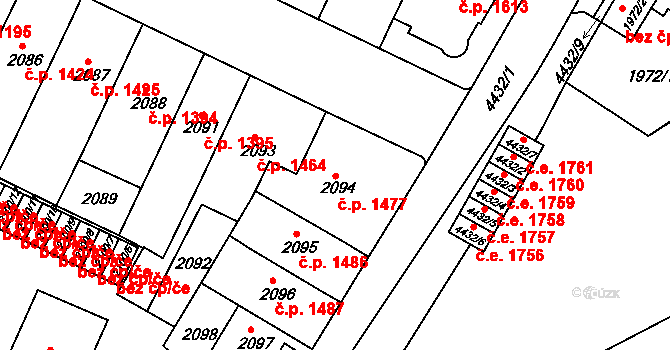 Teplice 1477 na parcele st. 2094 v KÚ Teplice, Katastrální mapa
