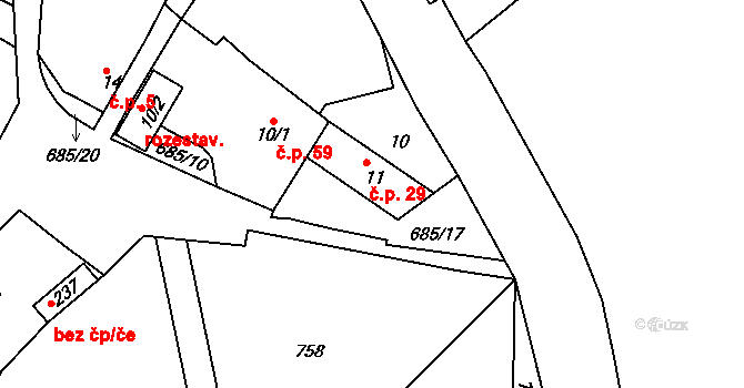 Jemníky 29, Mladá Boleslav na parcele st. 11 v KÚ Jemníky u Mladé Boleslavi, Katastrální mapa
