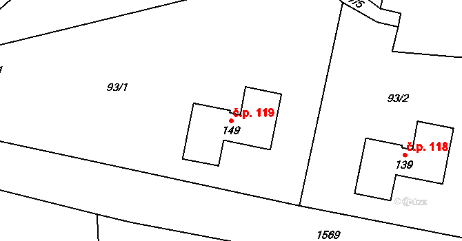 Zavidov 119 na parcele st. 149 v KÚ Zavidov, Katastrální mapa