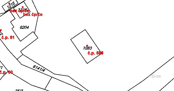 Halenkov 588 na parcele st. 1083 v KÚ Halenkov, Katastrální mapa
