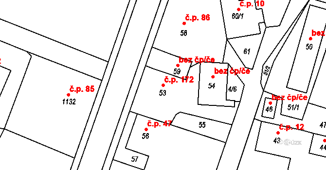 Jablůnka 172 na parcele st. 53 v KÚ Jablůnka, Katastrální mapa