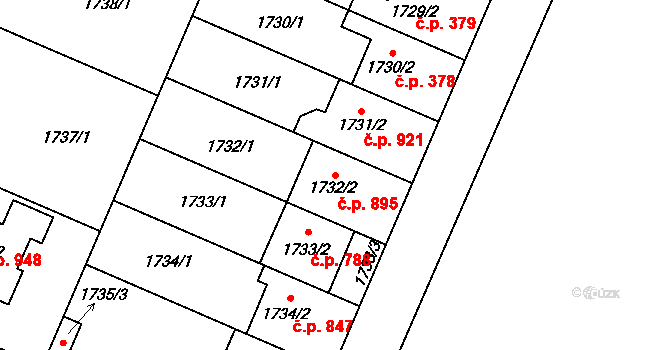 Kamýk 895, Praha na parcele st. 1732/2 v KÚ Kamýk, Katastrální mapa