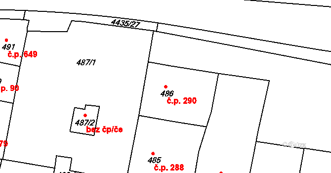Žižkov 290, Praha na parcele st. 486 v KÚ Žižkov, Katastrální mapa