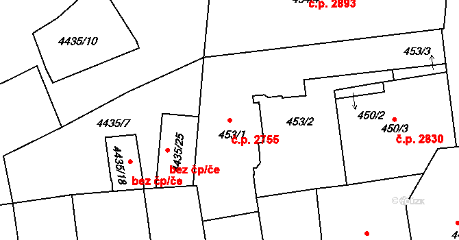 Žižkov 2755, Praha na parcele st. 453/1 v KÚ Žižkov, Katastrální mapa