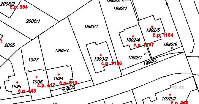 Chodov 1186, Praha na parcele st. 1993/2 v KÚ Chodov, Katastrální mapa
