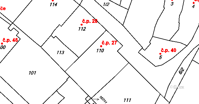 Padochov 27, Oslavany na parcele st. 110 v KÚ Padochov, Katastrální mapa