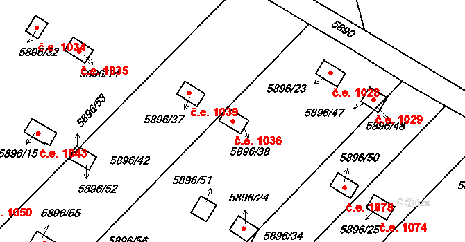Přerov I-Město 1036, Přerov na parcele st. 5896/38 v KÚ Přerov, Katastrální mapa