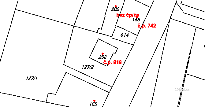 Loučany 818 na parcele st. 258 v KÚ Loučany na Hané, Katastrální mapa