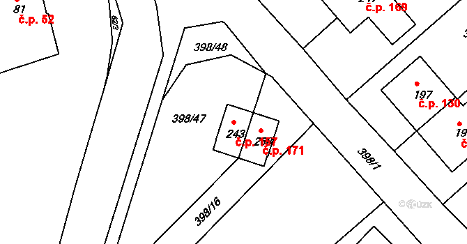 Merklín 157 na parcele st. 243 v KÚ Merklín u Karlových Var, Katastrální mapa