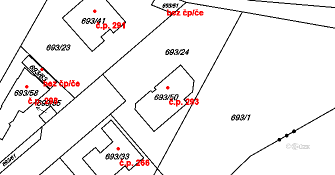 Poříčí 293, Boršov nad Vltavou na parcele st. 693/50 v KÚ Boršov nad Vltavou, Katastrální mapa