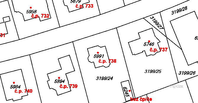 Klatovy IV 738, Klatovy na parcele st. 5991 v KÚ Klatovy, Katastrální mapa