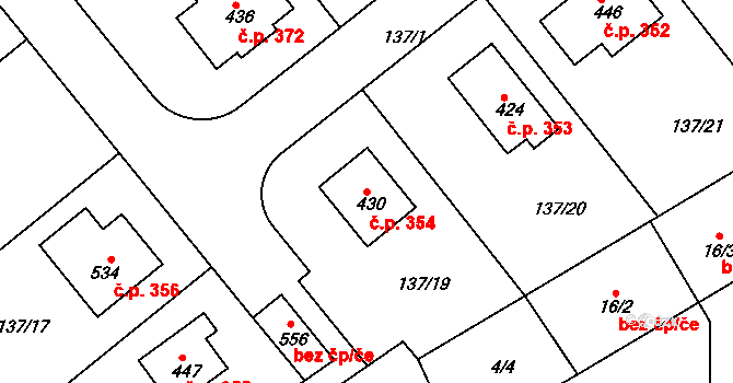 Mratín 354 na parcele st. 430 v KÚ Mratín, Katastrální mapa