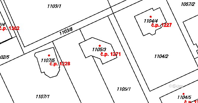 Suchdol 1271, Praha na parcele st. 1105/3 v KÚ Suchdol, Katastrální mapa