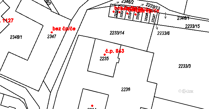Jemnice 843 na parcele st. 2235 v KÚ Jemnice, Katastrální mapa