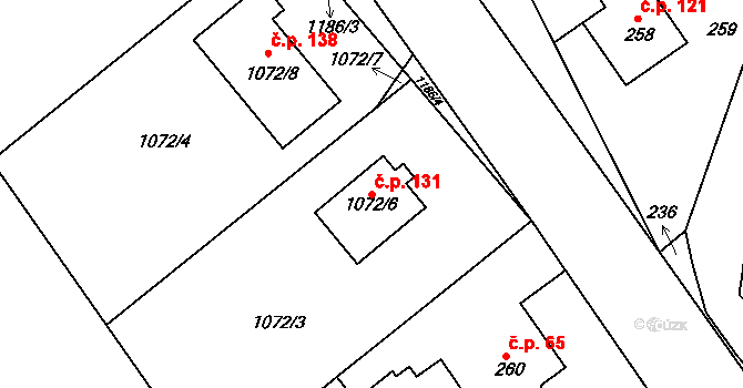Domanín 131, Bystřice nad Pernštejnem na parcele st. 1072/6 v KÚ Domanín u Bystřice nad Pernštejnem, Katastrální mapa