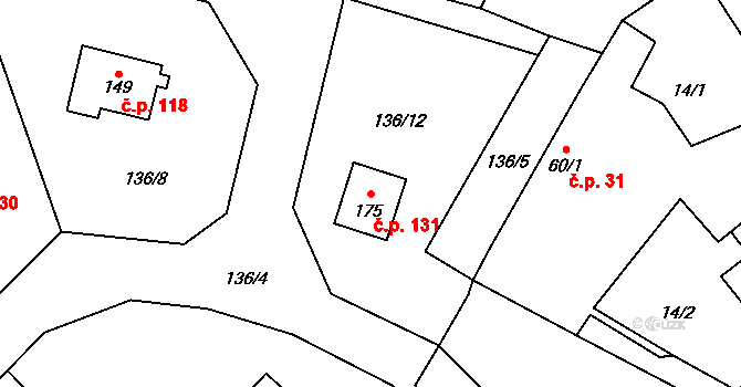 Černouček 131 na parcele st. 175 v KÚ Černouček, Katastrální mapa