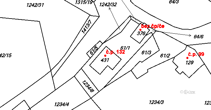 Děpoltovice 132 na parcele st. 431 v KÚ Děpoltovice, Katastrální mapa