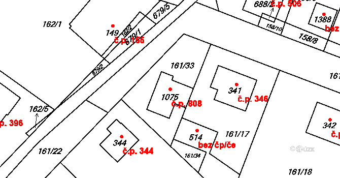 Líbeznice 808 na parcele st. 1075 v KÚ Líbeznice, Katastrální mapa