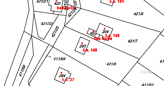 Ústupky 148, Seč na parcele st. 263 v KÚ Proseč u Seče, Katastrální mapa