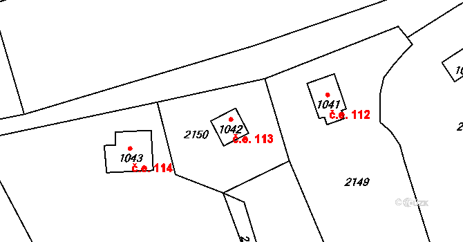 Zbraslavice 113 na parcele st. 1042 v KÚ Zbraslavice, Katastrální mapa