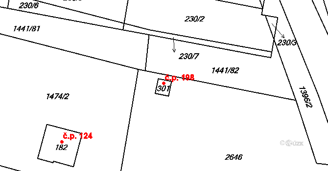 Lipník nad Bečvou VI-Loučka 198, Lipník nad Bečvou na parcele st. 301 v KÚ Loučka, Katastrální mapa
