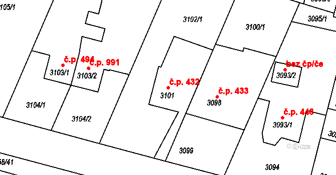 Bystřice nad Pernštejnem 432 na parcele st. 3101 v KÚ Bystřice nad Pernštejnem, Katastrální mapa