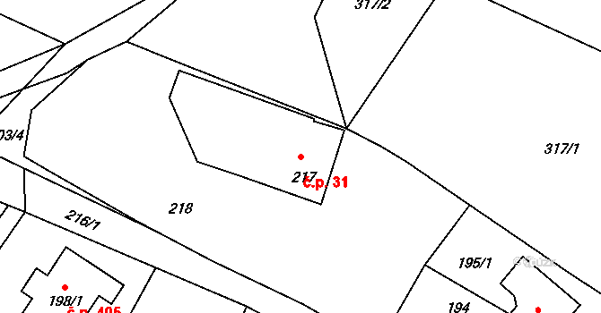 Hvozdná 31 na parcele st. 217 v KÚ Hvozdná, Katastrální mapa